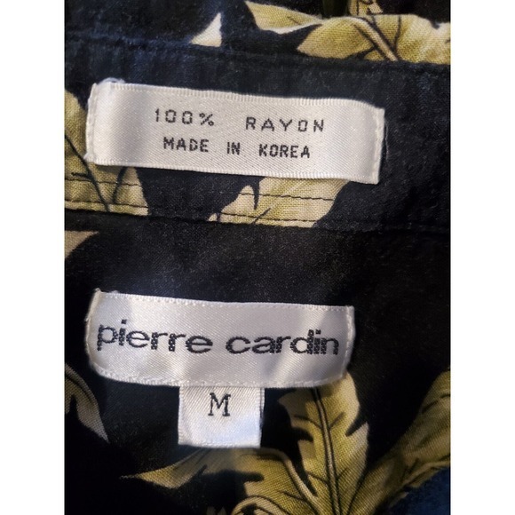 Pierre Cardin‎ Medium Button Up Hawaiian Shirt Collared Black Korea Hula Palm - Picture 7 of 16